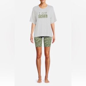 Gray Graphic Tee and Green Zebra Print Shorts
